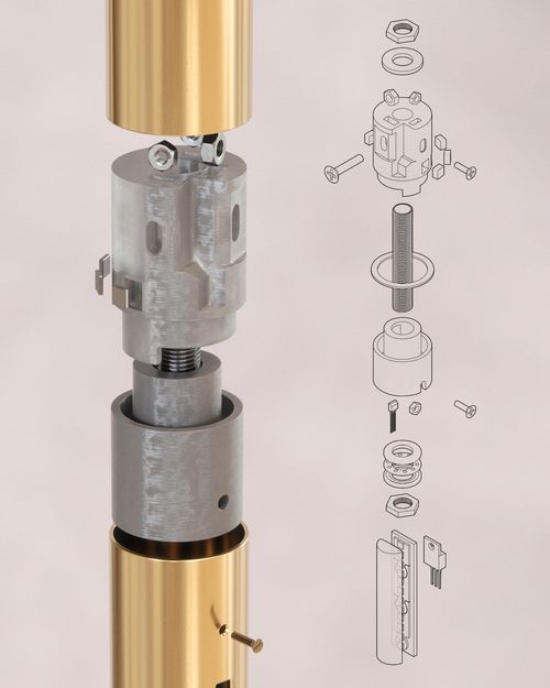 Exploded view of brass wall light