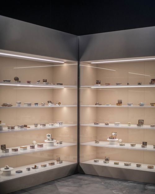 Landscape image of display cases made for the Designmuseum Denmark